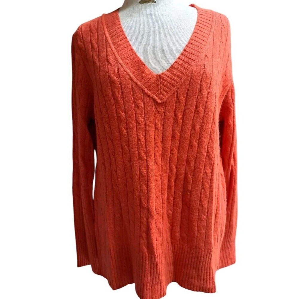 Ann Taylor Loft Pullover Cable Knit Sweater Womens XL Orange LS Wool Blend NWT